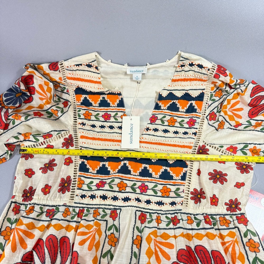 Sundance Zariah Orange Blue Cream Beaded Floral Print Blouse - Picture 13 of 16